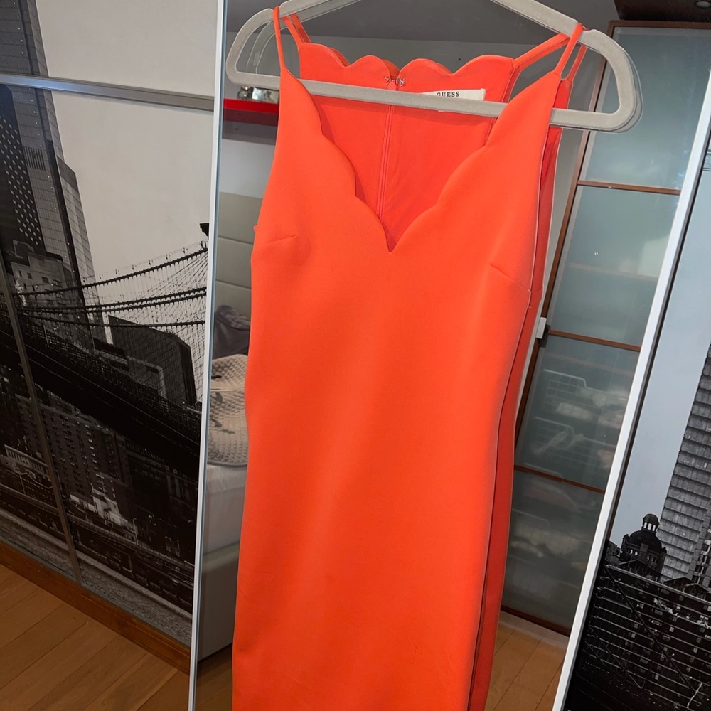 Scalloped Edge Coral Cocktail Dress from GUESS